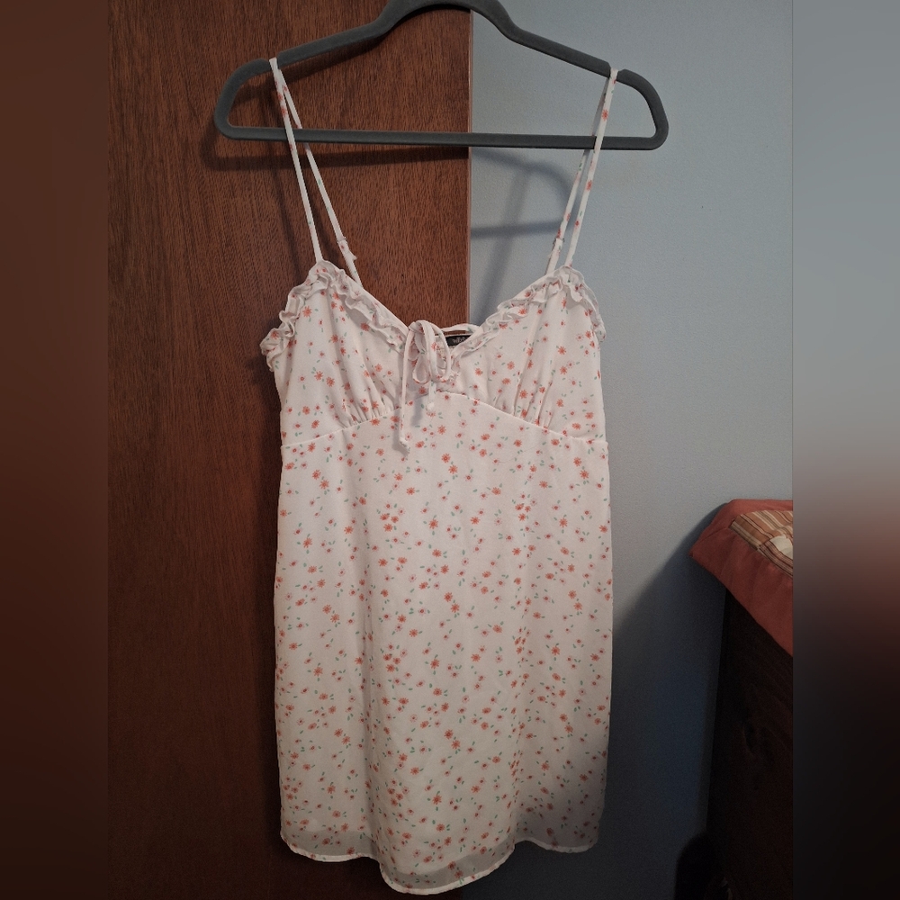 Final Price* wild fable White Slip Lined Mini Dress Orange Floral Y2K Size L